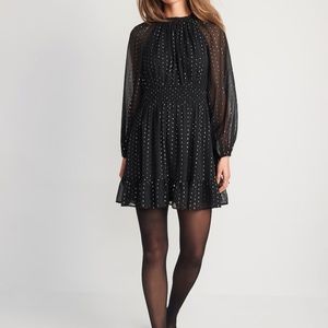 Waist-Defined Metallic Swiss Dot Smocked Mini Dress Old Navy XXL TALL